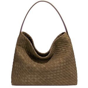 4569 Woven Suede Shoulder Bag Suede Hobo Bag Tote Elegant Handbag Satchel